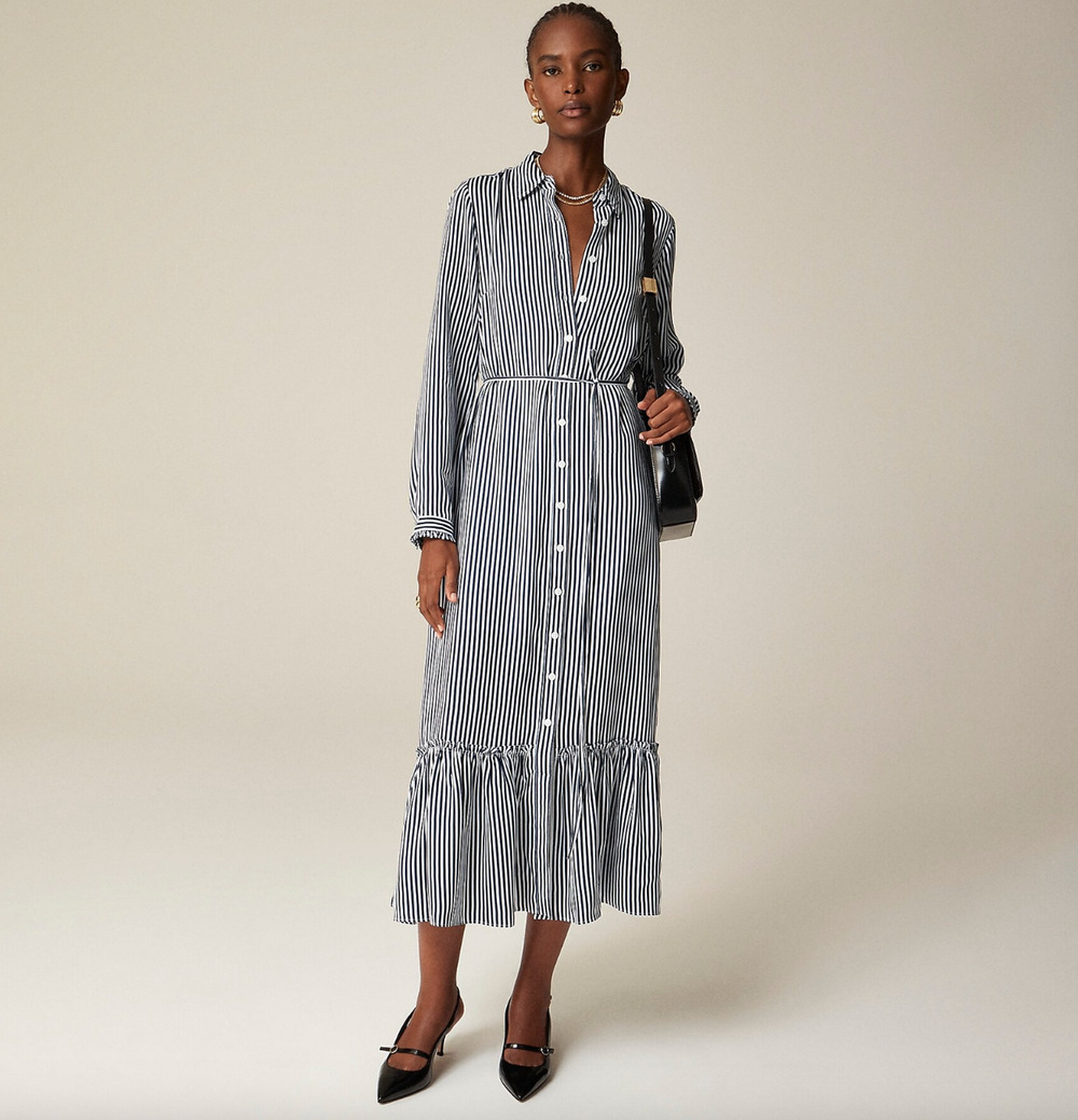 J.Crew Long Amelia Shirt Dress Striped Drapey Viscose Twill Nautical XXS NWT